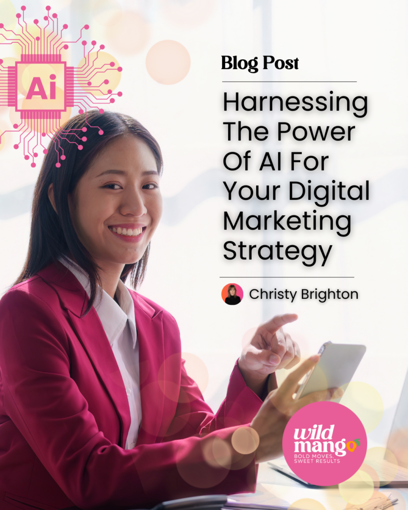 Smiling woman working with technology | Here's What Happens When You Harness The Amazing Power Of AI | Wild Mango Marketing | BLOG POST