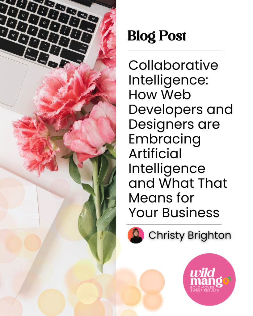 laptop with flowers | Useful Collaboration: How Web Designers are Embracing Artificial Intelligence | Wild Mango Marketing | BLOG POST
